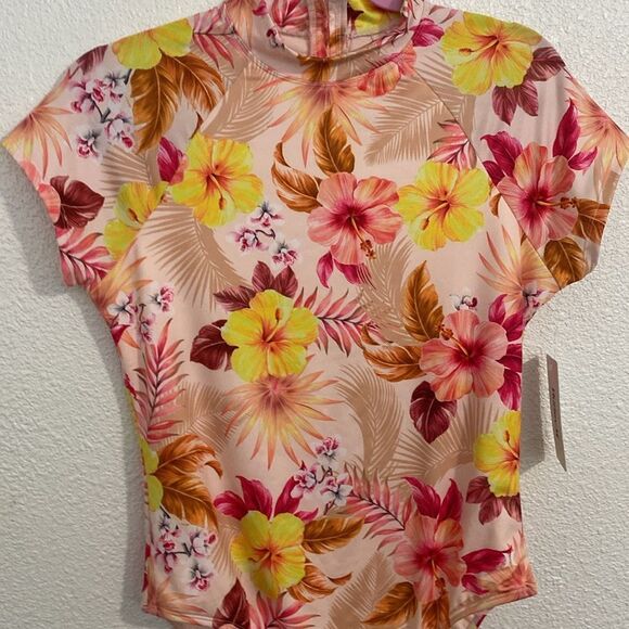 NWT- Hurley-hibiscus Hawaiian print sleeved one piece- Size XL - Picture 2 of 10